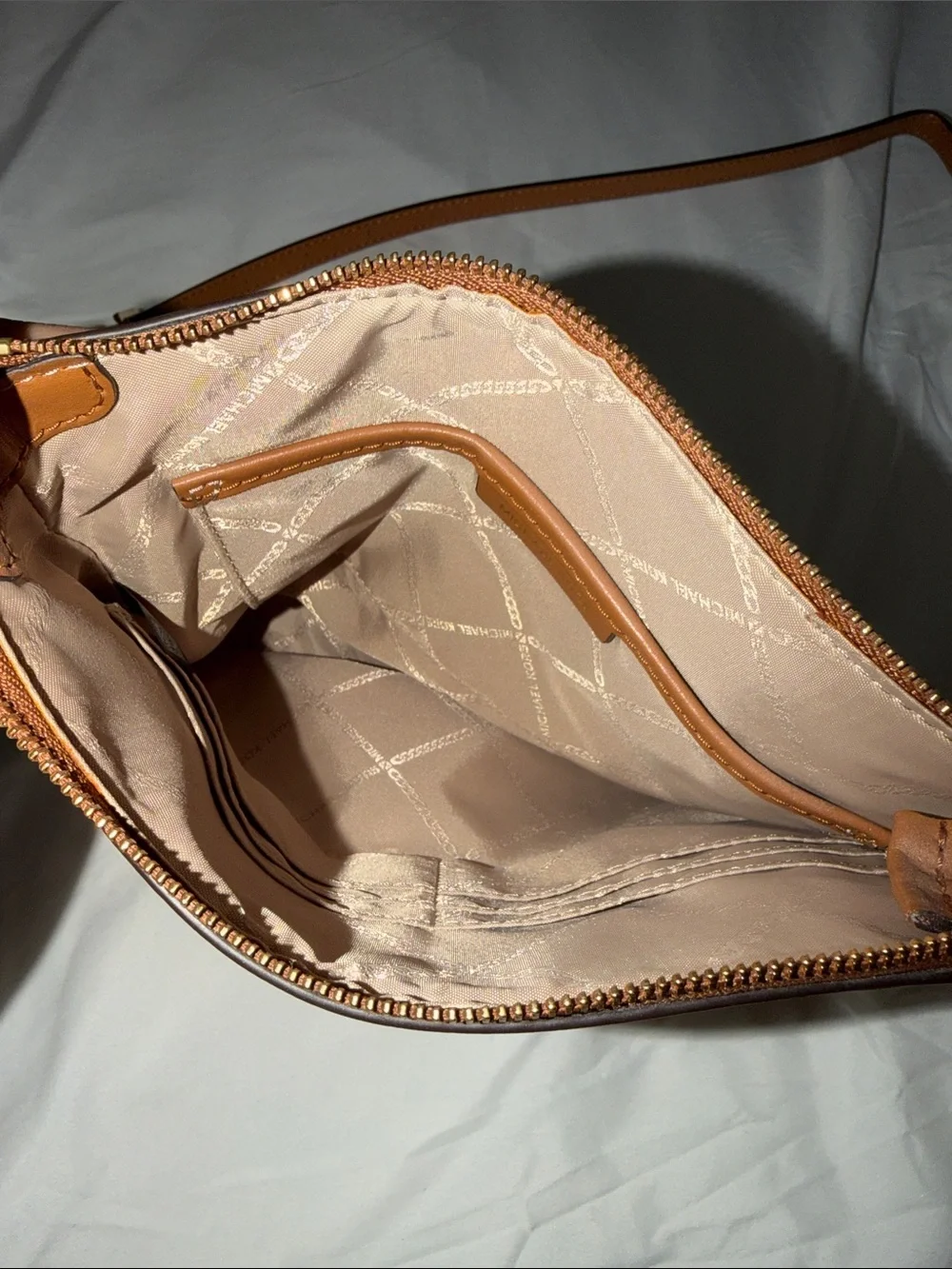 Michael Kors White and Brown Logo Messenger Bag